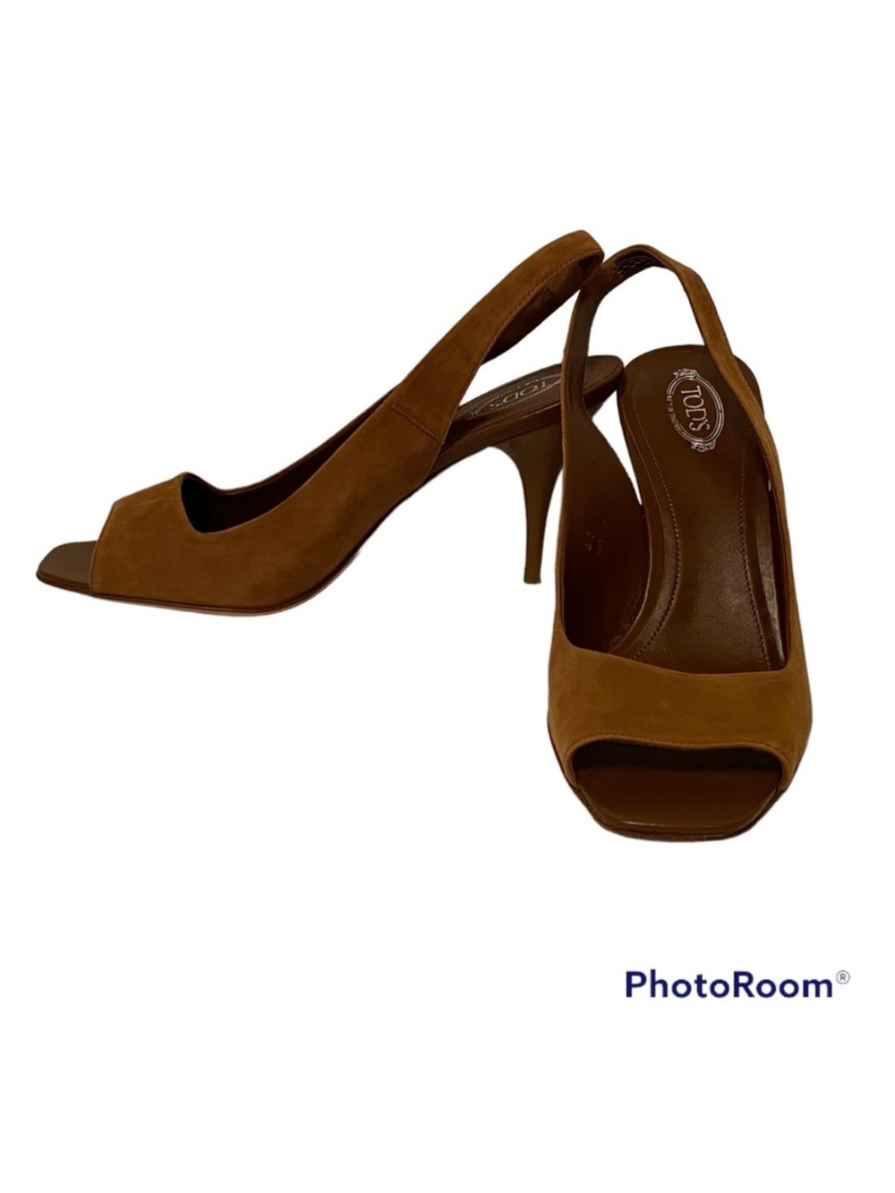TOD’S SHOES HEELS BROWN SUEDE LEATHER PATENT HEEL OPEN TOE SLING BACK 41 10.5